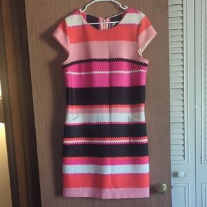 Julian Taylor Pink and Black Striped Mini Dress